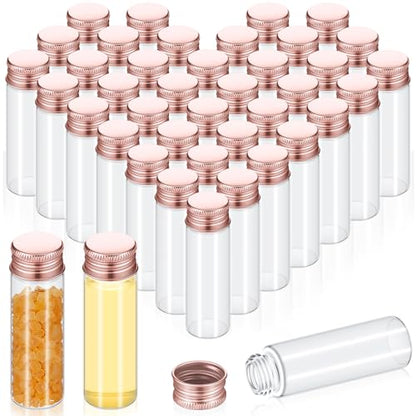 Didaey 100 Pcs Small Clear Vials Spice Mini Jars with Lids Mini Glass Bottles with Screw Aluminum Metal Caps Tiny Jars Sample Containers for Powder Cream Cosmetic Jewelry Wedding (15 ml,Rose Gold) - color: Rose Gold, size: 15 ml