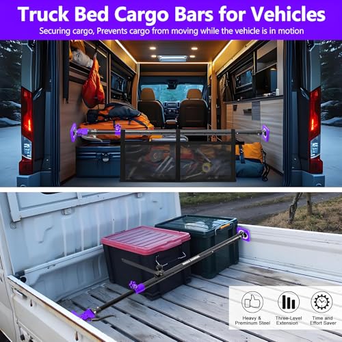 Adjustable Cargo Bar, Truck Bed Divider from 40 to 78.7 in with 200LB Bearing Capacity, Cargo Bar for Pickup, Truck Bed Organizer Cargo Bars for SUV, Trailer, Van, Come with 1 Divider, 1 Cargo Net - size: 40-78.7 inches Purple