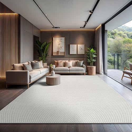 CAMILSON Easy Jute Rug 9x12, Large Indoor Outdoor Off-White Farmhouse Area Rugs for Living Room Patio and Kitchen Rug, Solid Woven Design, Easy-Cleaning, Non Slip Washable Outside Carpet (9 x 12) - color: Basketweave/Bone, size: 9' x 12' (Rectangular)
