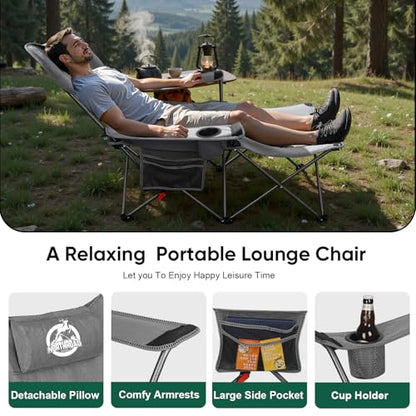 Northroad Foldable Camping Chair w/Foot Rest, Outdoor 6 Legged Beach Chair w/Footrest, Adjustable 90°- 135° Reclining Lounge Chair w/Detachable Pillow, Cup Holder & Carry Bag