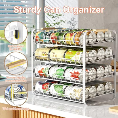 MAXIFFE 4 Tier Can Organizer, Space-Saving Easy Assembly Adjustable Sturdy Metal Hold 48 Cans Storage Holder Rack Dispenser for Pantry Kitchen Cabinet Countertop RV, for Soda Drinks Fruits, White