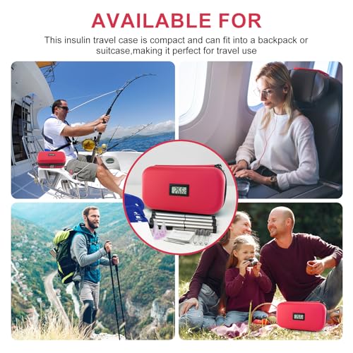 Gosemai TSA Approved Insulin Cooler Travel Case Medication Cooler for Travel with Thermometer Temperature Display Diabetic Medication Organizer Medical Travel Cooler Bag with 2 Ice Pack - color: Red