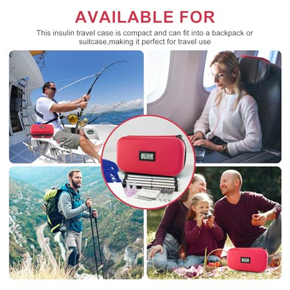 Gosemai TSA Approved Insulin Cooler Travel Case Medication Cooler for Travel with Thermometer Temperature Display Diabetic Medication Organizer Medical Travel Cooler Bag with 2 Ice Pack - color: Red