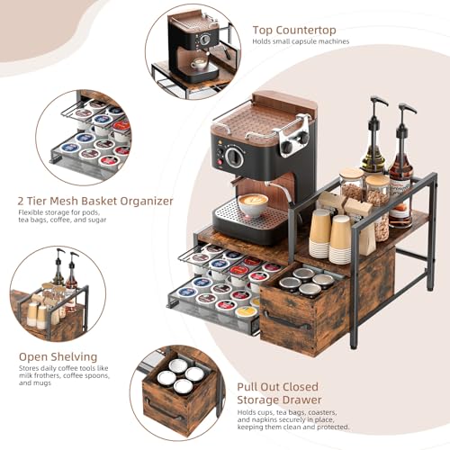 Kssiaz K Cup Holder, 2-tier Coffee Pod Holder for 48 Pods, K Cup Drawer Organizer with Sliding Storage Drawer, Coffee Bar Station Organizer for Countertop, Space Saving, Home & Office, Black - size: 15.8"×12.6"×6.7"