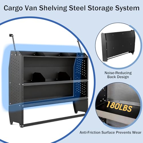 Cargo Van Shelving Steel Storage System Fit for Transit Connect 2014+, Chevy City Express, Promaster City, NV200, Steel Cargo Van Shelves 52" W x 43" H x 13" D - size: 52" W x 43" H x 13" D