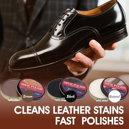 TUXIYA 15pcs Shoe Shine Kit, Shoe Polish Kit, Leather Boot Care Kit, with Horsehair Brush&Wooden Applicator – Portable Travel Shoe Polish Kit for Brown/Black/Neutral Shoes