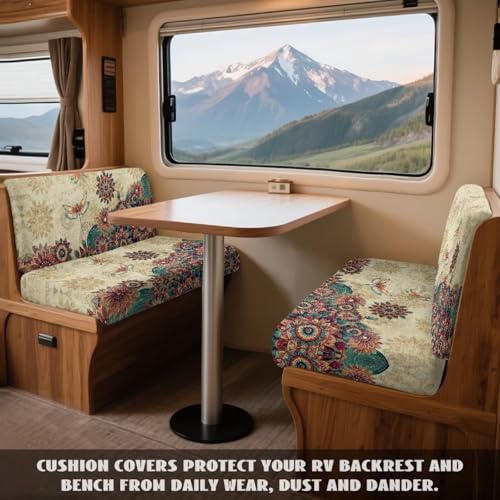 Boho Mandala Dragonfly Pattern 2 PCS RV Dinette Cushion Covers Wear-Resistan Camper Seat Covers Dinette Booth Camper Cushion Slipcover Sofa Slipover for Travel Trailer Couch - color: Boho Mandala Dragonfly