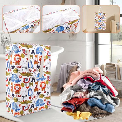 Odonata Slim Laundry Hamper Handles Collapsible Laundry Basket Thin Dirty Clothes Basket Narrow Laundry Bag Foldable Dirty Hamper 48L (Animal) - color: Animal