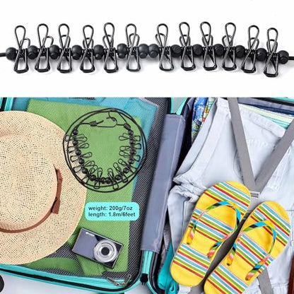 HAWATOUR Clothesline Camping Essentials, Portable Retractable Clothesline with 12pcs Clothespins Outdoor Camping Accessories Travel and RV Essentials, Black