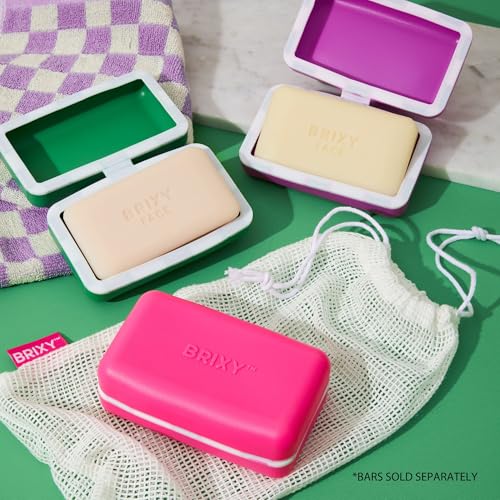 BRIXY Beauty Bar Travel Case Set – 3 Pack Soap Bar Travel Containers, Leakproof Portable Soap Holder, Durable Silicone, Magnetic Seal, TSA Friendly (Pink, Purple, Green) - color: Pink, Purple, Green
