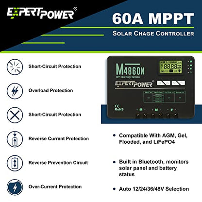 ExpertPower 600W 12V Solar Panel Kit | 600W Mono Rigid Solar Panels, 60A MPPT Solar Charge Controller | RV, Trailer, Camper, Marine, Off Grid, Solar Projects - size: 600W + 60A MPPT