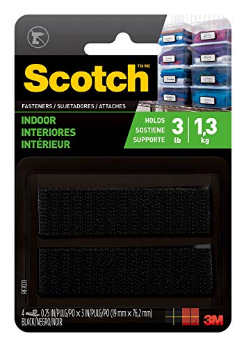 Scotch Multi-Purpose Hook and Loop Fastener Strips, 3/4 in x 3 in, 4 Sets, For Indoor Use, Holds up to 3 lbs/1 lb per 1"