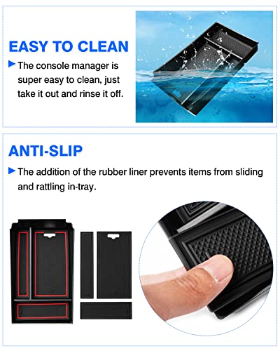 Autorder Center Console Organizer for 2023-2026 Honda HRV Accessories - Armrest Storage Box Secondary Insert Tray with Black&Red Mats - size: 2023+ HR-V Armrest Organizer