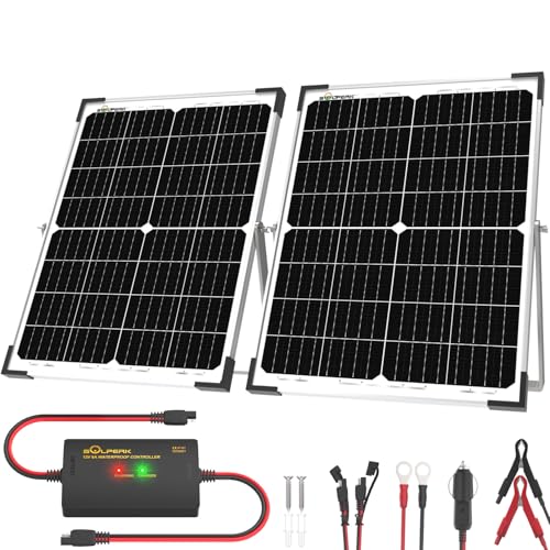 SOLPERK 12V 50W Solar Panel Kit, 2pcs 25W Solar Battery Maintainer+Waterproof 8A Controller+Adjustable Mount Bracket for Boat RV Car Motorcycle Marine Automotive - size: 50W