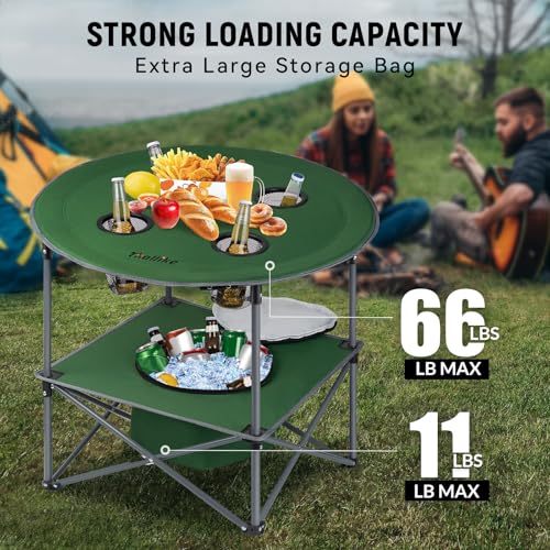 Portable Lightweight Folding Camping Table - Collapsible Foldable Picnic Camp Table with Cooler 4 Enlarged Upgraded Cup Holders and Carry Bag for Tailgating Beach BBQ RV Hiking Party Travel