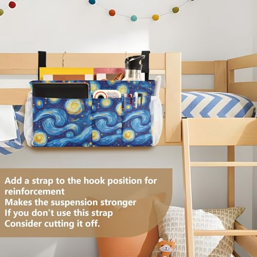 Bedside Caddy Hanging Storage Bag Van Gogh Style Starry Night Bedside Organizer Caddy for Bunk, Dorm Room, Hospital Beds - Place Magazines / Remotes / Keys