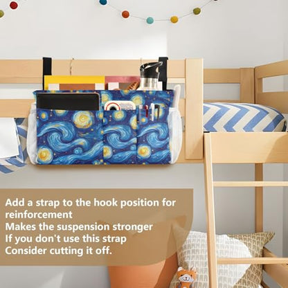 Bedside Caddy Hanging Storage Bag Van Gogh Style Starry Night Bedside Organizer Caddy for Bunk, Dorm Room, Hospital Beds - Place Magazines / Remotes / Keys