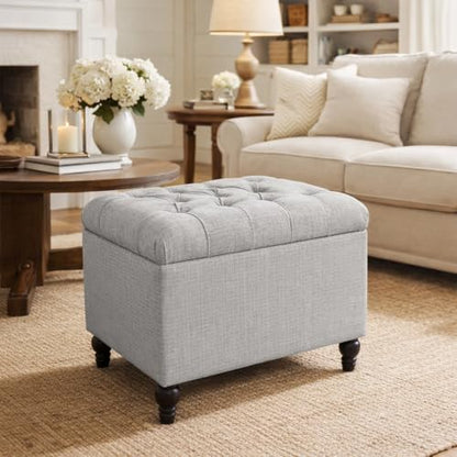 HomePop 24" Button Tufted Storage Ottoman - Pewter Gray - color: Pewter Gray