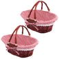 GNIEMCKIN 2 Pack 12.6 Inch Wicker Basket with Handle, Wicker Picnic Baskets with Red Checkered Liner, Oval Willow Woven Basket for Fruit, Wine, Wedding, Picnic(Brown Color) - size: 2 Pack 12.6 Inch Brown
