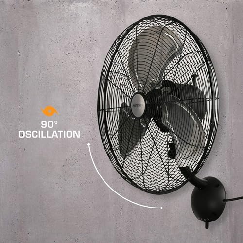 Hurricane Pro High Velocity Oscillating Metal Wall Mount Fan w/ 3 Speeds, Black, 20" - Corded Electric Air Cooling Unit w/ Powerful 4500 CFM Airflow for Home, Garage, Gym, Workshop & Greenhouse - style: 20" Pro Series