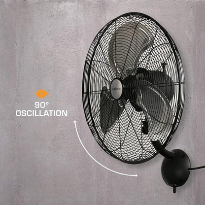 Hurricane Pro High Velocity Oscillating Metal Wall Mount Fan w/ 3 Speeds, Black, 20" - Corded Electric Air Cooling Unit w/ Powerful 4500 CFM Airflow for Home, Garage, Gym, Workshop & Greenhouse - style: 20" Pro Series