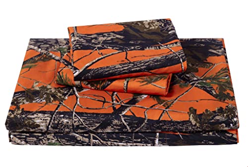 Chezmoi Collection Salem 4-Piece Cabin Lodge Forest Woods Sheet Set - Nature Camo Tree Leaves Printed Soft Microfiber Sheets - King, Orange - color: Orange, size: King