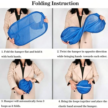 Larpur Mesh Laundry Basket, Pop up Laundry Hamper with Handles, Collapsible Clothes Basket for Travel, College, Dorm, Royal Blue - color: Royal Blue