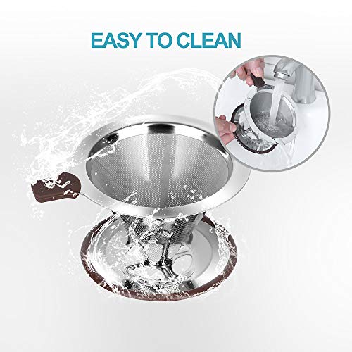 Pour Over Coffee Dripper, Reusable Paperless Coffee Filter,Professional Stainless Steel Drip Cone Brew Coffee Strainer,Upgraded Double Micro Mesh Filter with Cup Stand,1-2 Cup - size: 1-2 Cup