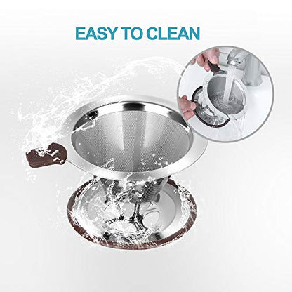 Pour Over Coffee Dripper, Reusable Paperless Coffee Filter,Professional Stainless Steel Drip Cone Brew Coffee Strainer,Upgraded Double Micro Mesh Filter with Cup Stand,1-2 Cup - size: 1-2 Cup