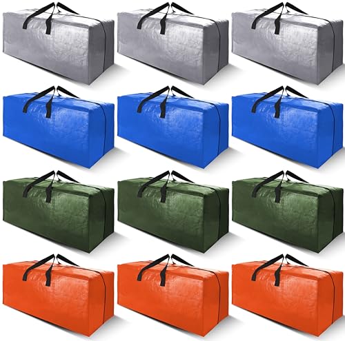 Cosy Family 12 Pack Heavy Duty Moving Bags with Backpack Straps - Strong Handles & Zippers, Storage Totes For Space Saving, Fold Flat, Alternative to Moving Box (X-Large-Set of 12, Multicolored) - color: Multicolor, size: 24 gal-Pack of 12