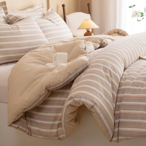 100% Cotton Comforter Set Full Size – Reversible Yarn-Dyed Stripe Design, Soft Washed Cotton on Both Sides, Lightweight All-Season Bedding, Machine Washable(Colorful Stripe, 80"x90") - color: Colorful Stripe, size: Full(80"x90")