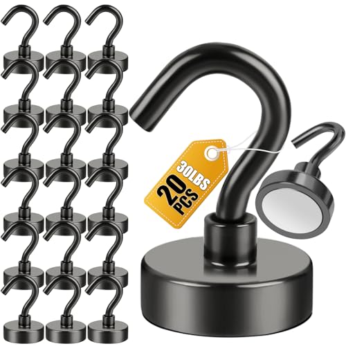 DIYMAG Magnetic Hooks for Refrigerator, Extra Strong Cruise Hook, Heavy Duty Earth Magnets with Hook for Hanging, Magnetic Hanger for Cabins, Grill (20P-Black) - color: Black, size: 0.63in