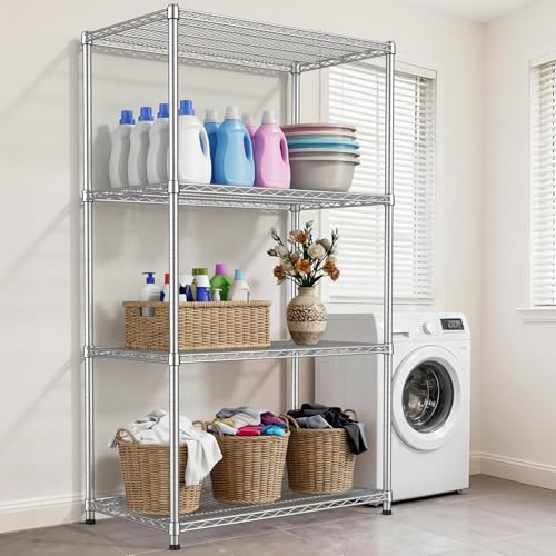 Heavy Duty 4 Tier Wire Shelving Unit 2200 lbs Capacity Garage Shelving Metal Storage Rack Adjustable 18”Dx36”Wx70.9”H Industrial Standing Shelf for Garage Basement Warehouse Pantry - size: 4-Tier-Silver[18"D x 36"W x 70.86"H]