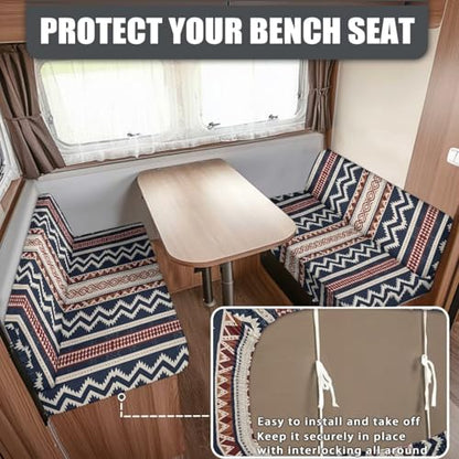 RV Dinette Cushion Covers Booth Set Aztec Tribal Geometric Stripe Camper Cushion Covers Couch Cover Stretch Washable RV Bench Seat Covers for Dinette - color: Aztec Tribal Geometric Stripe