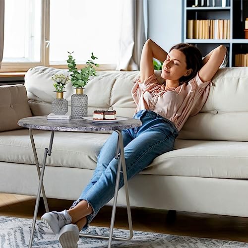 Round Folding TV Tray/TV Trays Dinner Snack Trays Table,Portable Foldable Table Small Sofa Bedside Tables with Light Weight, 17.5 x 17.5 x 26 in(Black Marble) - color: Black Marble, size: 1pc