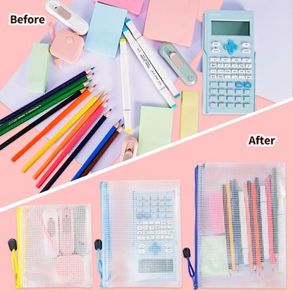 24pcs Mesh Zipper Pouch Bags - 8 Sizes Plastic Zipper Pouches for Organization, Mesh Bags with Zipper, Waterproof Clear Travel Pouches, UMETDO File Bag with Zipper for Office Supplies