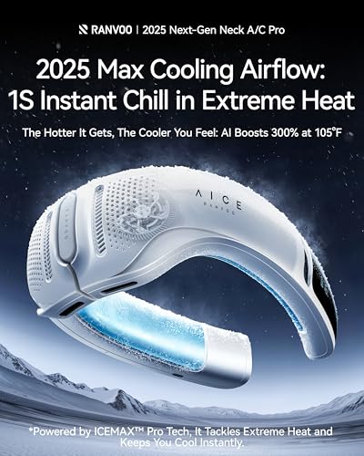 RANVOO AICE LITE Plus 2025 Max Cooling Airflow [No.1 Coolest & Most Durable] Neck Air Conditioner, Ultimate Immersive Personal AC 6000 mAh Rechargeable Neck Fan Blow Cold Air, for Mom/Dad, Ice White - color: Ice White