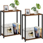 Homleke Narrow Side Tables Set of 2 with Magazine Holder, Skinny End Tables Perfect for Small Spaces, Space-Saving Design for Living Room, Bedroom, or Office, 7.1" D x 16.9" W x 23.6" H, Rustic Brown - color: Rustic Brown - Standard