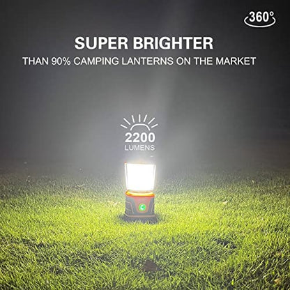 Camping Lantern Rechargeable 2200LM, LED Flashlight Lanterns for Power Outages, Emergency,Camping,Hurricane, Lanterns with IPX5 Waterproof,4 Light Modes,4400mAh Power Bank