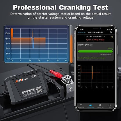 ANCEL BM300 12V Battery Monitor, Bluetooth 4.0 Automotive Voltmeter with Charging, Cranking System Test & Alarm - Compatible for Solar Power Systems, RVs, Motorcycles, Boats, Cars, and Trucks - color: Black