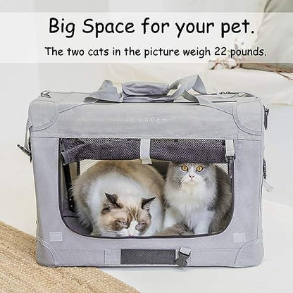 Extra Extra Large Cat Carrier Soft Sided, Portable Small Dog Carrier for 2 Cats, 24"x16.5"x16" Car Travel Folding Comfortable Design with Litter Box and Bowls, Grey+ Litter Box+ Bowl*2 - color: Grey+