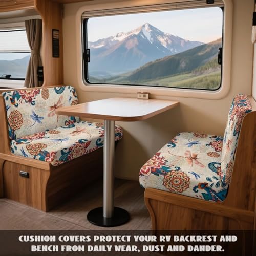 Dragonfly Boho Mandala Pattern RV Dinette Cushion Covers Wear-Resistan Camper Cushion Slipcover Pet-Friendly Loveseat Sofa Chair Cover 1 Backrest Covers and 1 Bench Covers - color: Dragonfly Boho Mandala