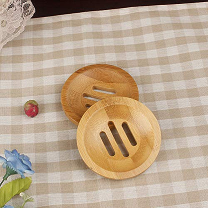 2pcs Bamboo Soap Dish Soap Tray,Round Bath Holder Bamboo Dish for Shower Wood Holder Saver Container Bathroom Storage Case for Bathroom Toilet Kitchen Hotel