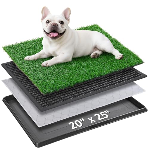 Portable Dog Grass Pad with Tray 20''x25'': Dog Litter Box with Artificial Grass Patch Bathroom Mat & Washable Pee Pad for Puppy Potty Training, Pet Loo Indoor Outdoor Use for Patio Balcony Apartment - size: 20"x25"（4 Layer Potty System)