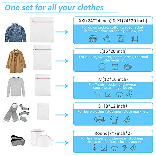 GOGOODA Mesh Laundry Bags for Delicates Durable Protective Wash Bags Travel Storage Bags for Intimates Lingerie, 7PCS (1XXL, 1XL,1L,1M,1S,2 bra bags) - size: 1XXL, 1XL,1L,1M,1S,2 bra bags
