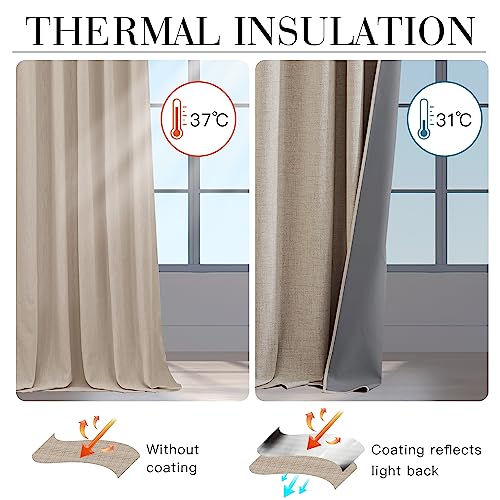 RYB HOME Natural Beige 100% Blackout Curtains 63 inch Long, Light Blacking & Thermal Insulated Curtains for Nursery/Bedroom/Kids'Room, Back Tab & Rod Pocket Window Treatment, W52 x L63, 2 Panels - color: Natural Beige, size: 52"W x 63"L (Pack of 2)