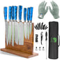 FULLHI 15pcs Japanese Knife Set with Magnetic Knife Block Holder, Japan Stainless Steel Blades, Blue Resin Ergonomic Handles for Professional and Home Cooking - color: Blue, size: Magnetic Block Knife set