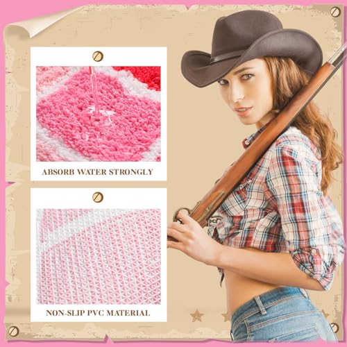 Drydiet 23.6 Inch Disco Cowgirl Bathroom Rug Pink Let's Go Girls Disco Western Cowgirl Bath Mat Shower Mat Doormat Decoration Non Slip Washable Room Bath Rug - style: Cowgirl