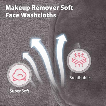 Natwag Makeup Remover Cloth, 6" x 6" Make Up Towels Reusable Face Cloth for Washing Face, Makeup Remover Pads Microfiber Face Washcloth with Mesh Bag, Just Water, 12 Pack, Cool Grey - color: Cool Grey