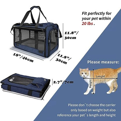 GAPZER Medium Cat Carrier Large Cat 15 lbs+ Soft Pet Carrier Small Puppy/Ventilated 2 Kittens Car Travel Bag Case/Comfy Big Maine Coons 25 Pounds/Soft-Sided Mesh Kitty Products Dark Blue - color: Navy